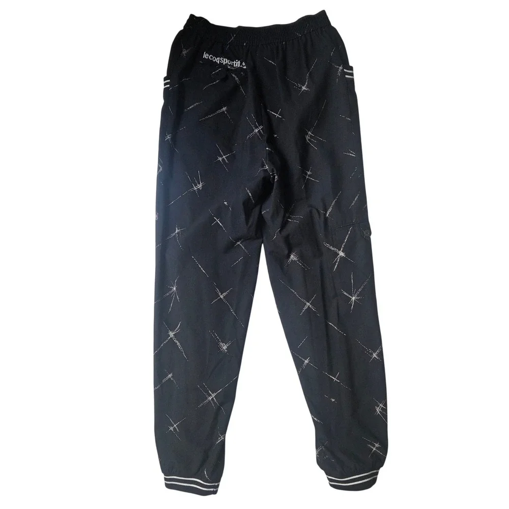 Vtg 90s Le Coq Sportif Joggers M Black Geometric Star Print Blokecore Track Pant